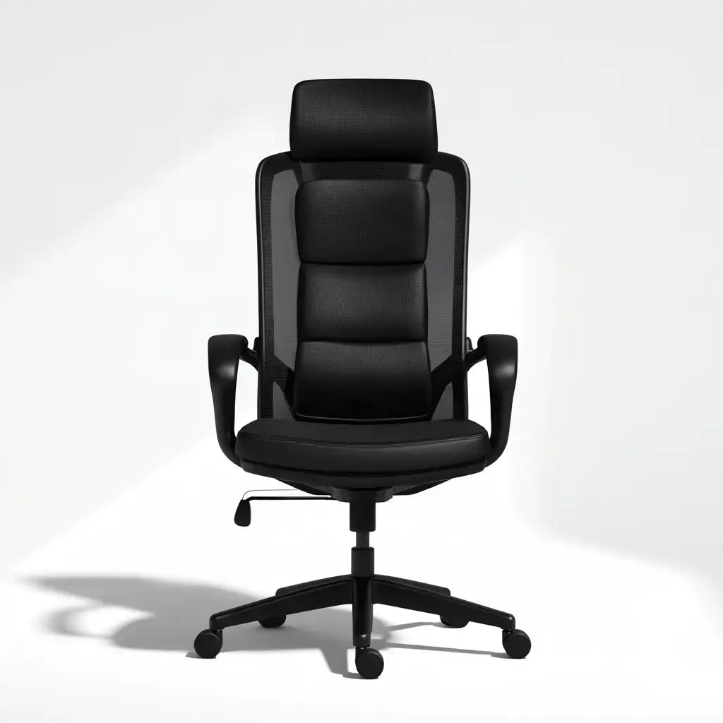 Silla de oficina con respaldo alto acolchado y ruedas - negro