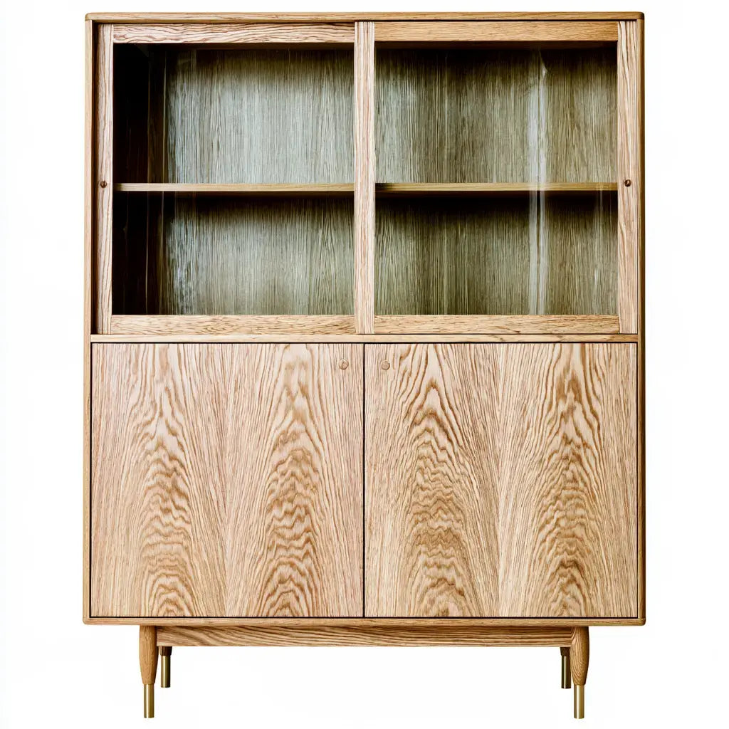 Vitrina con puertas superiores y base veteada - beige