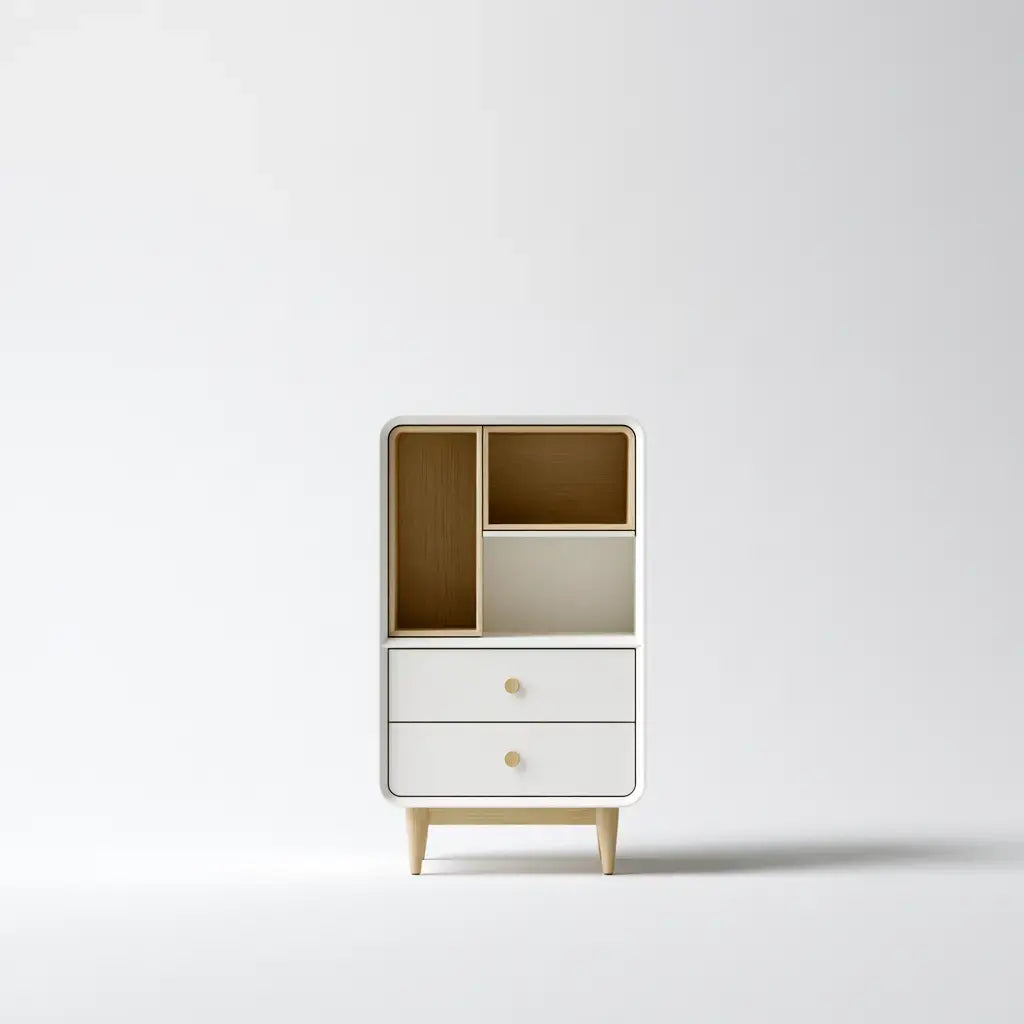 Aparador con nichos superiores y cajones claros - beige/blanco