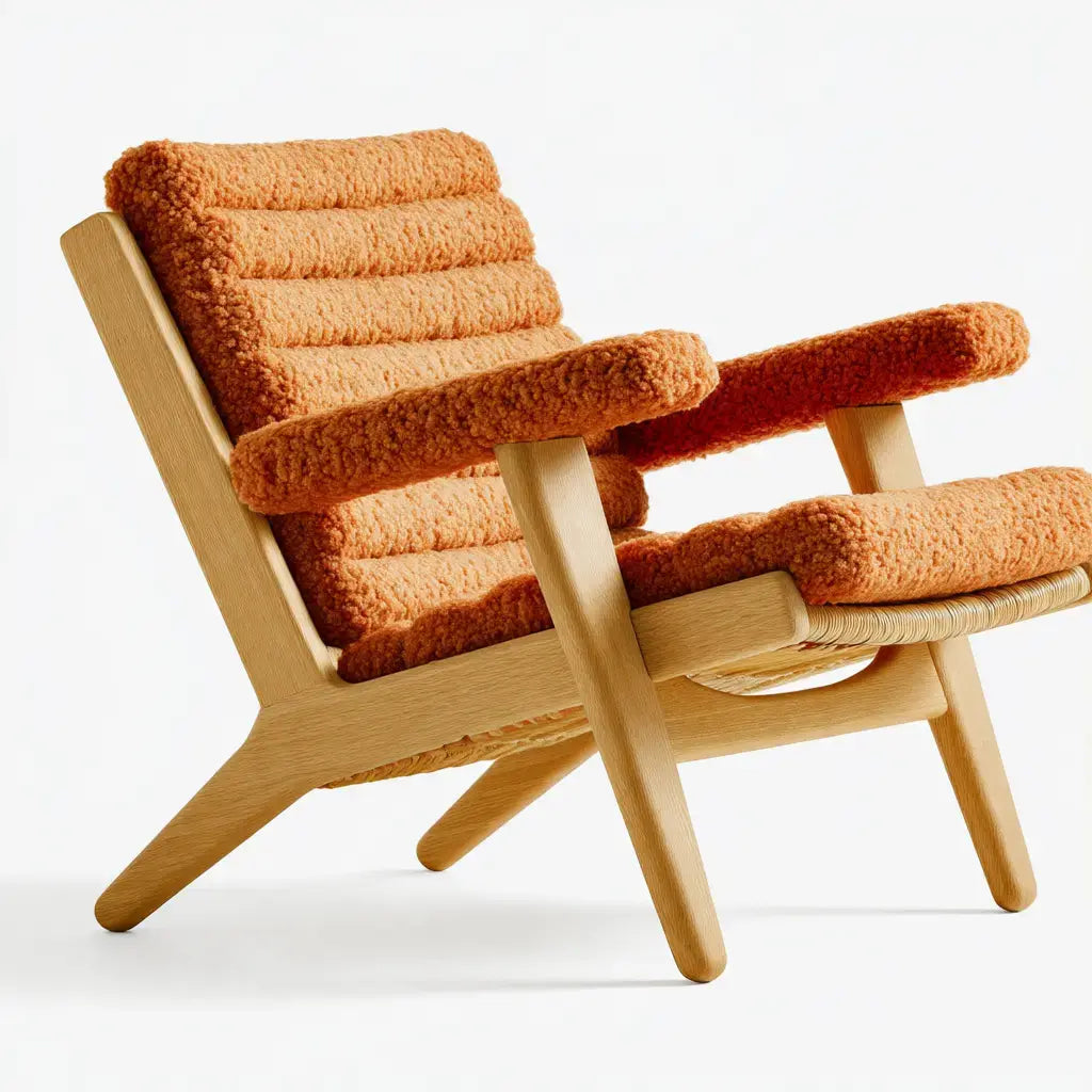 Sillón con estructura angular y cojines texturizados - naranja/beige