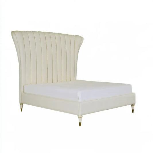 Cama con cabecero alto de borde curvo - beige