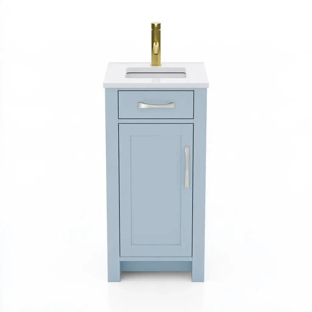 Mueble de baño estrecho con puerta y lavabo - azul/blanco