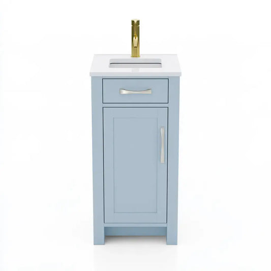 Mueble de baño estrecho con puerta y lavabo - azul/blanco