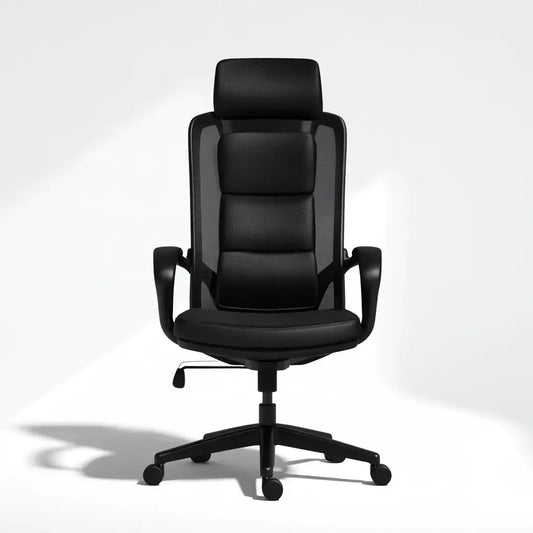 Silla de oficina con respaldo alto acolchado y ruedas - negro