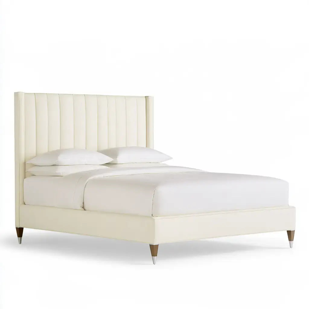 Cama con cabecero de franjas verticales - beige