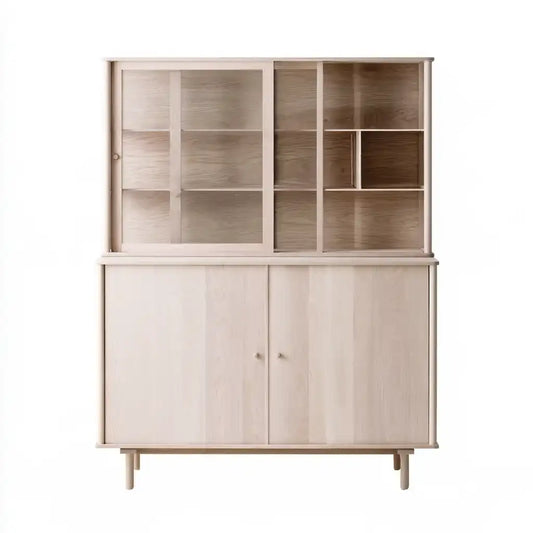 Vitrina con dos puertas superiores y paneles bajos - beige