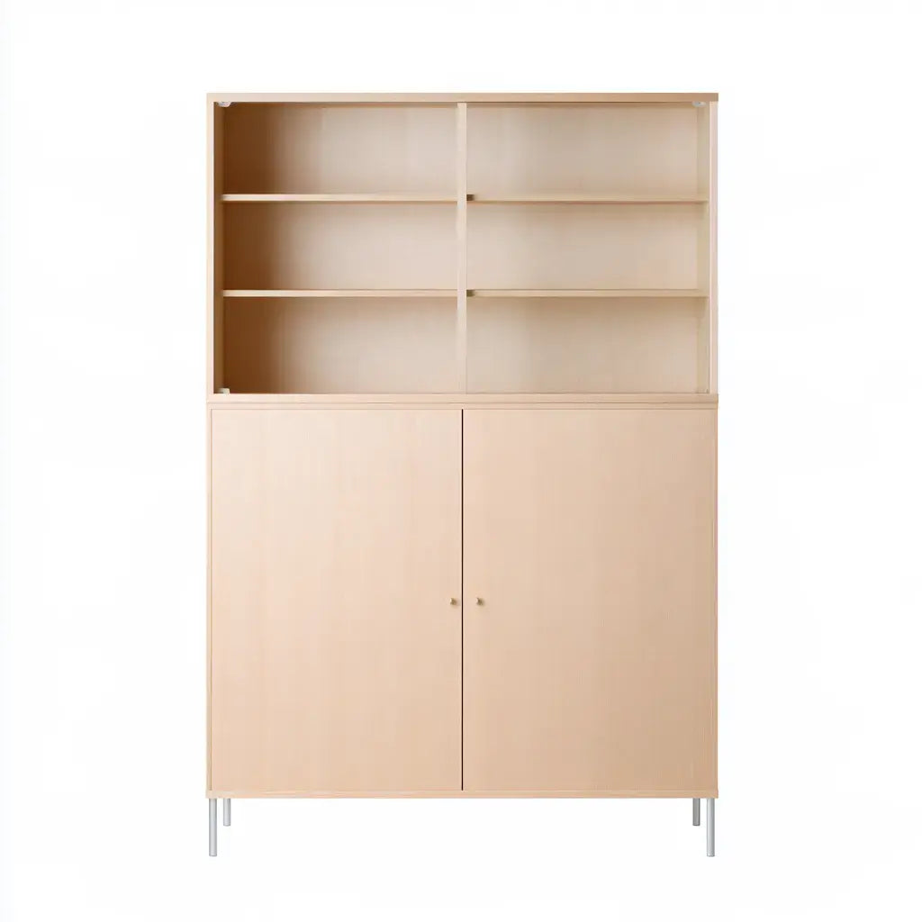 Aparador con estantes superiores y puertas inferiores - beige